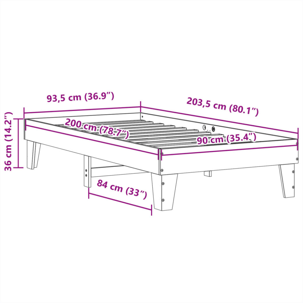 Produktbild för Sängram utan madrass vit 90x200 cm massiv furu