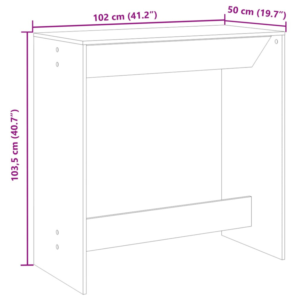 Produktbild för Barbord vit 102x50x103,5 cm konstruerat trä
