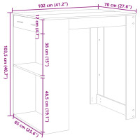 Produktbild för Barbord vit 102x70x103,5 cm konstruerat trä