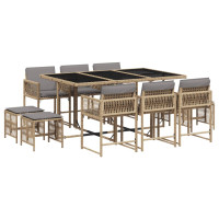 Produktbild för Matgrupp för trädgården med dynor 11delar mixbeige konstrotting