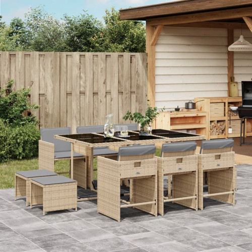 vidaXL Matgrupp för trädgården med dynor 11delar mixbeige konstrotting