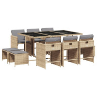 Produktbild för Matgrupp för trädgården med dynor 11delar mixbeige konstrotting