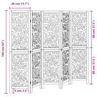 Produktbild för Rumsavdelare 5 paneler svart massivt kejsarträ