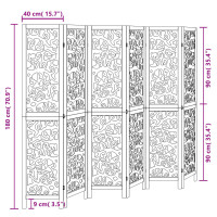Produktbild för Rumsavdelare 6 paneler svart massivt kejsarträ