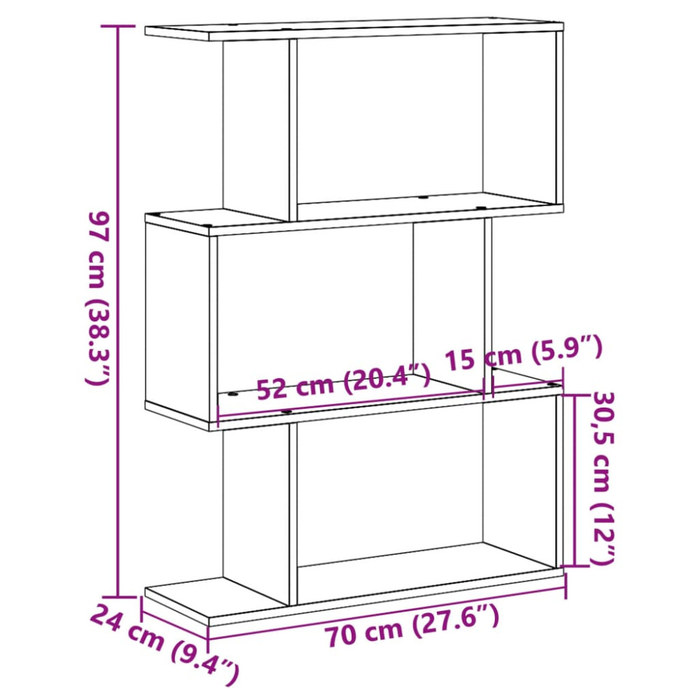Produktbild för Rumsavdelare bokhylla 3 våningar vit 70x24x97 cm konstruerat trä