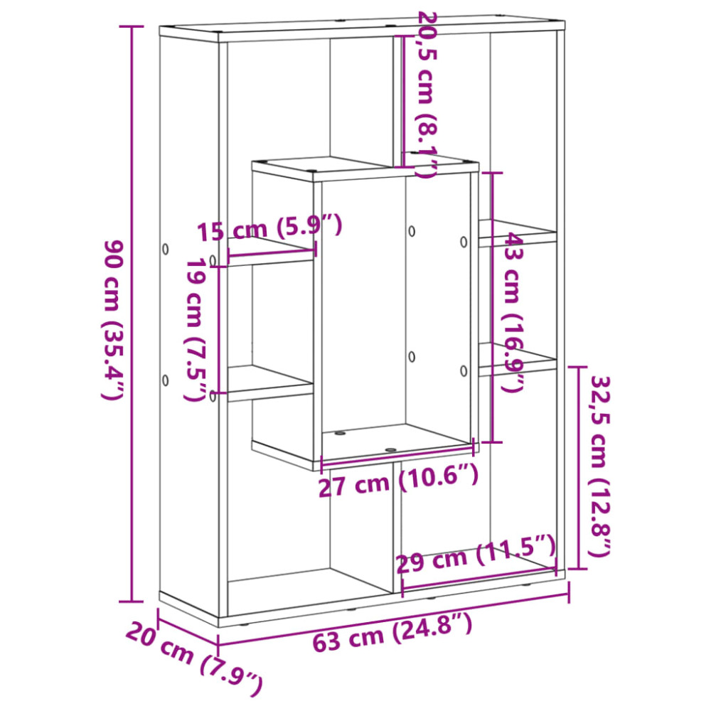 Produktbild för Bokhylla åldrat trä 63x20x90 cm konstruerat trä