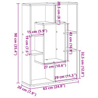 Produktbild för Bokhylla åldrat trä 63x20x90 cm konstruerat trä