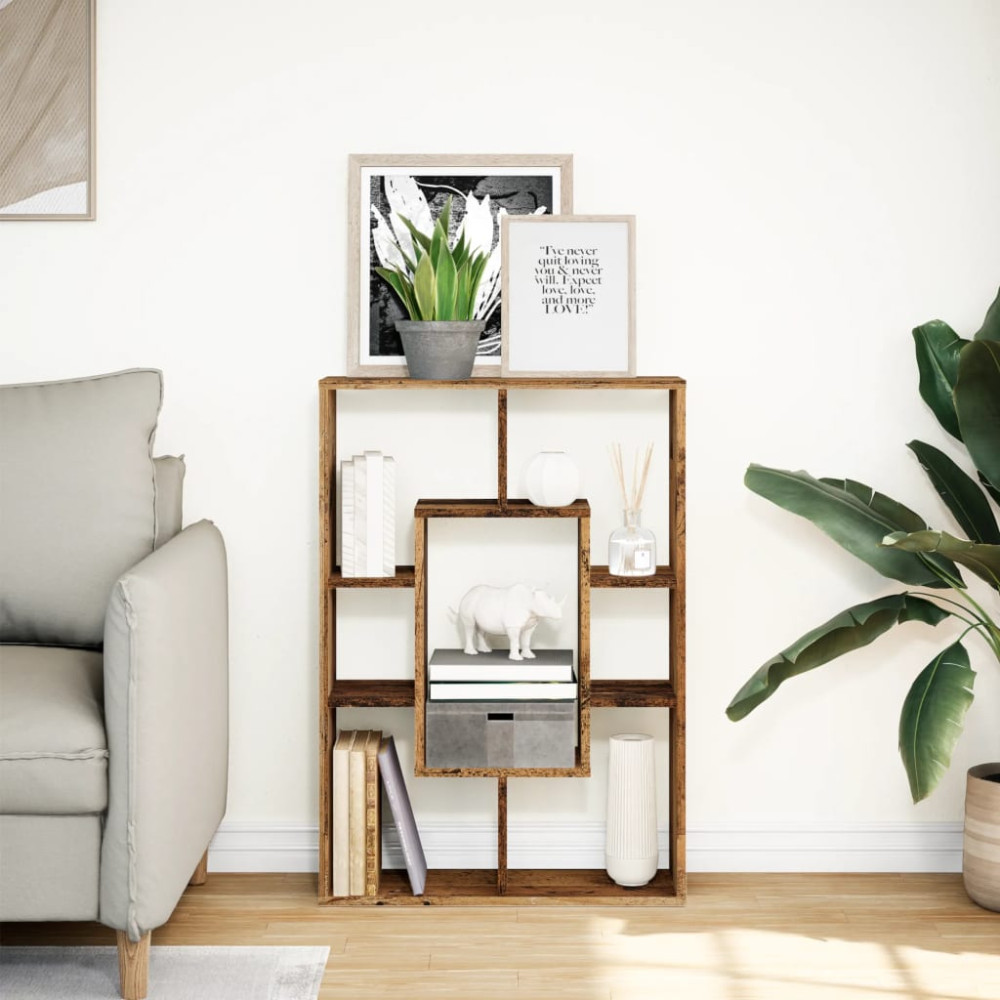 Produktbild för Bokhylla åldrat trä 63x20x90 cm konstruerat trä