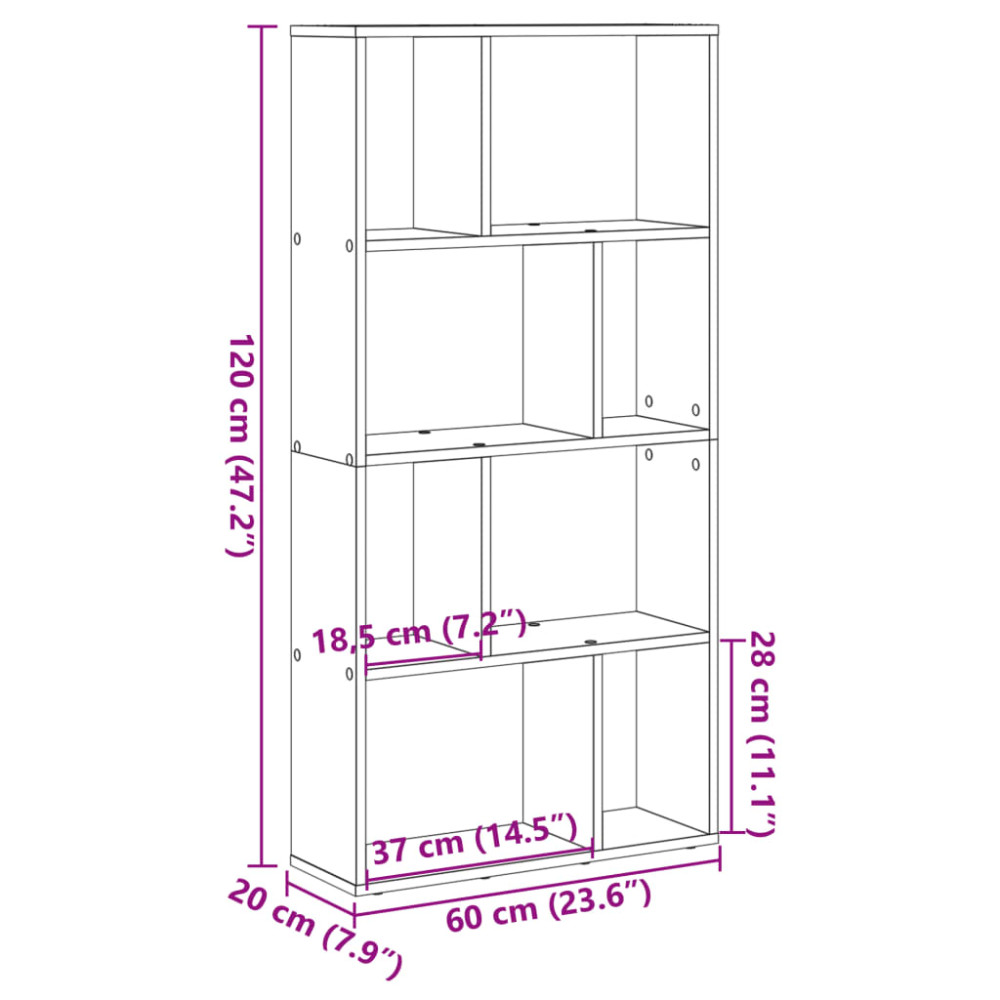 Produktbild för Bokhylla rökfärgad ek 60x20x120,5 cm konstruerat trä