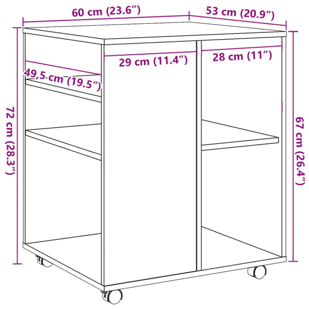 Produktbild för Skåp med hjul artisan ek 60x53x72 cm konstruerat trä