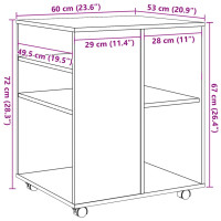 Produktbild för Skåp med hjul artisan ek 60x53x72 cm konstruerat trä