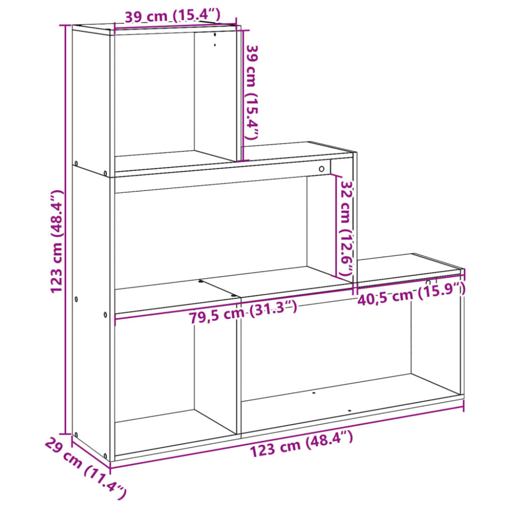 Produktbild för Bokhylla/Rumsavdelare 3 hyllor 123x29x123 cm konstruerat trä