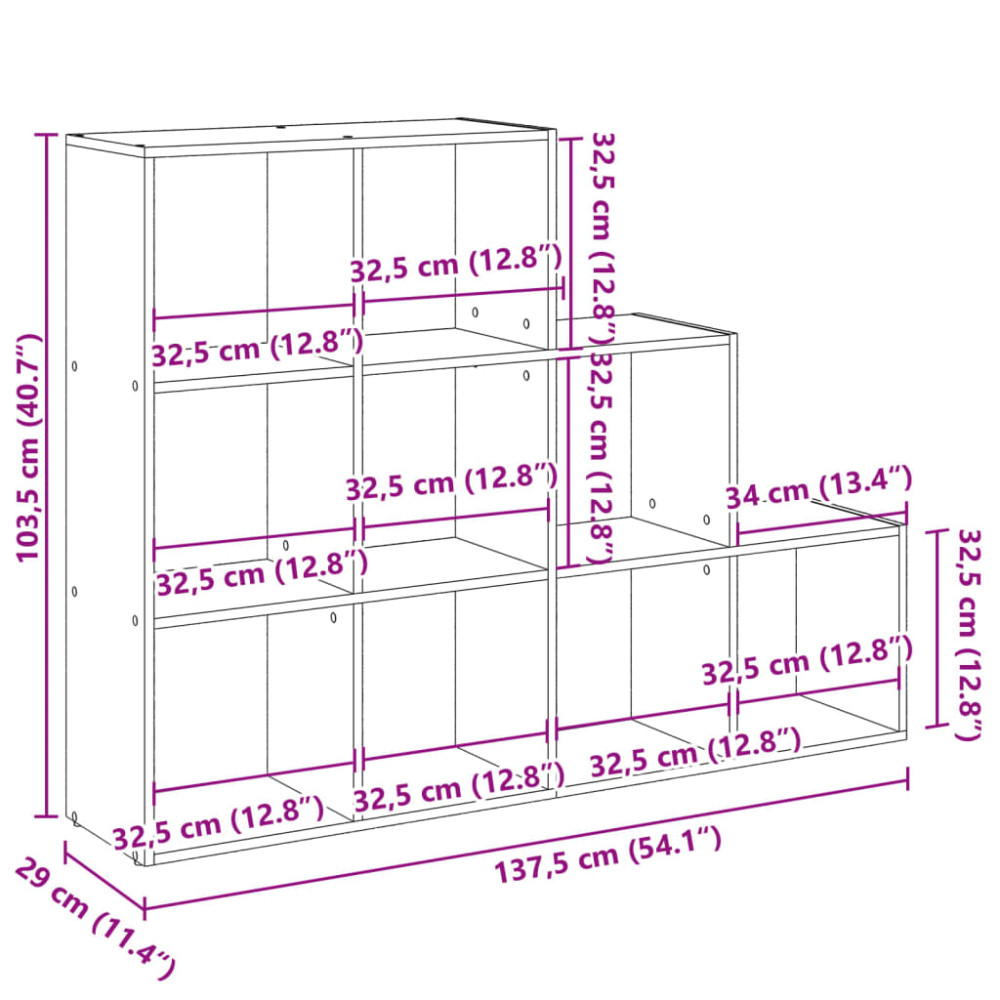 Produktbild för Bokhylla/Rumsavdelare 3 hyllor 137,5x29x103,5cm konstruerat trä