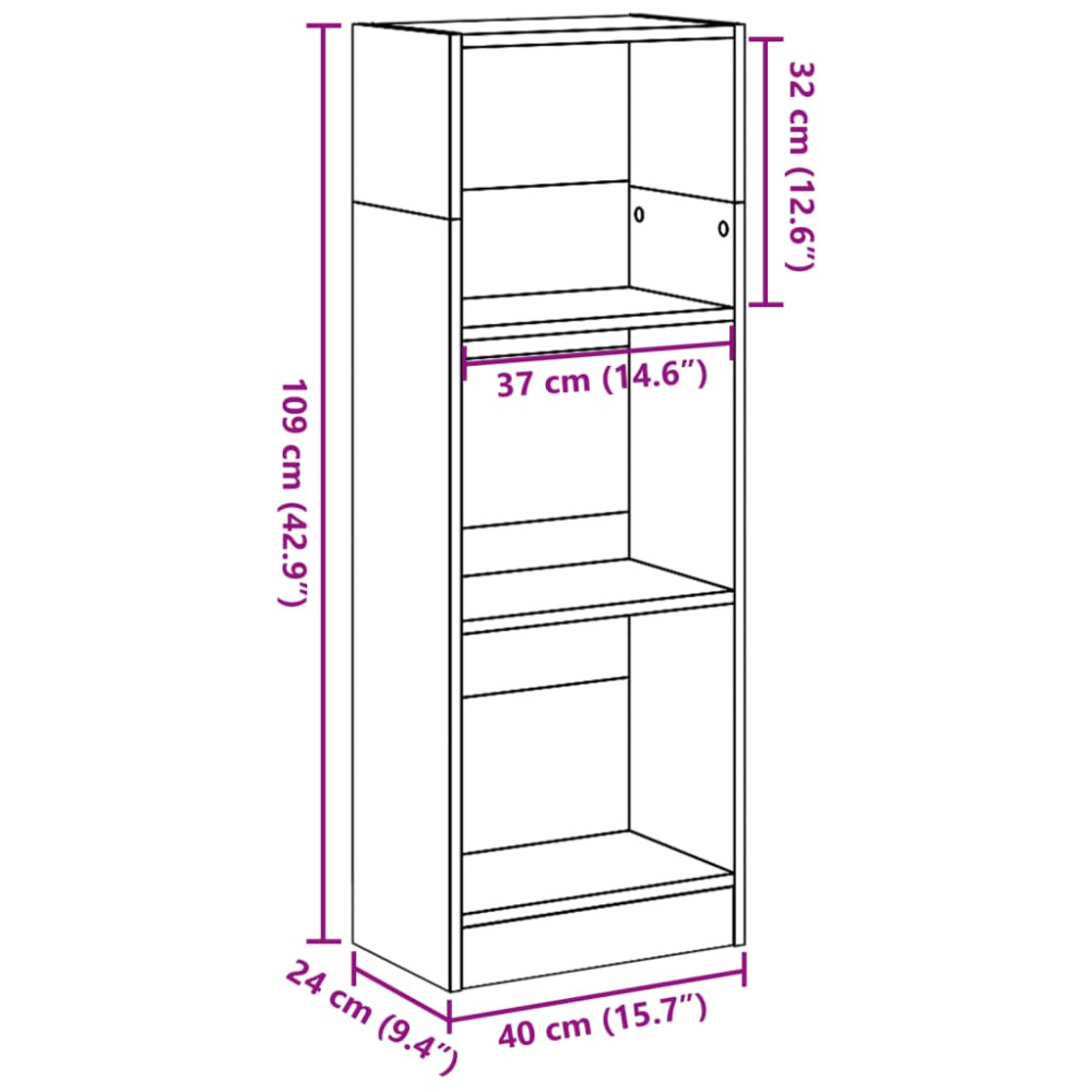 Produktbild för Bokhylla betonggrå 40x24x109 cm konstruerat trä