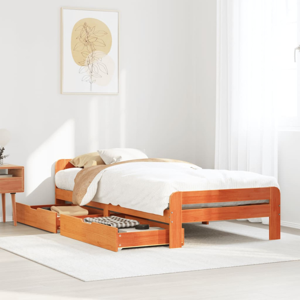 Produktbild för Sängram utan madrass vaxbrun 75x190 cm massiv furu