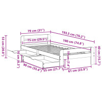 Produktbild för Sängram utan madrass vaxbrun 75x190 cm massiv furu