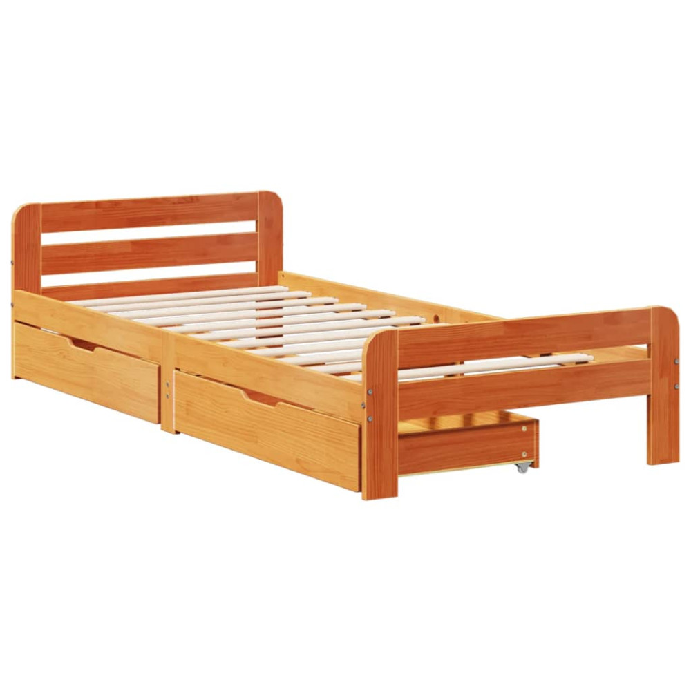 Produktbild för Sängram utan madrass vaxbrun 75x190 cm massiv furu