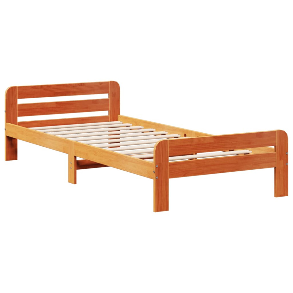Produktbild för Sängram utan madrass vaxbrun 75x190 cm massiv furu