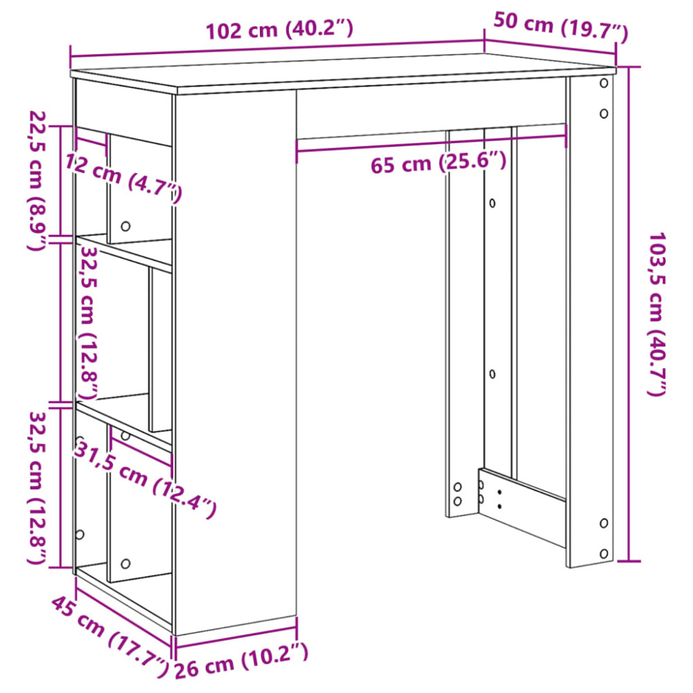 Produktbild för Barbord med ställ grå sonoma-ek 102x50x103,5 cm konstruerat trä