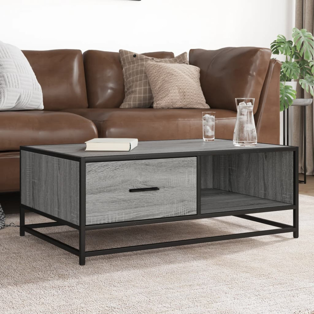 Produktbild för Soffbord grå sonoma 90x57x35 cm konstruerat trä och metall