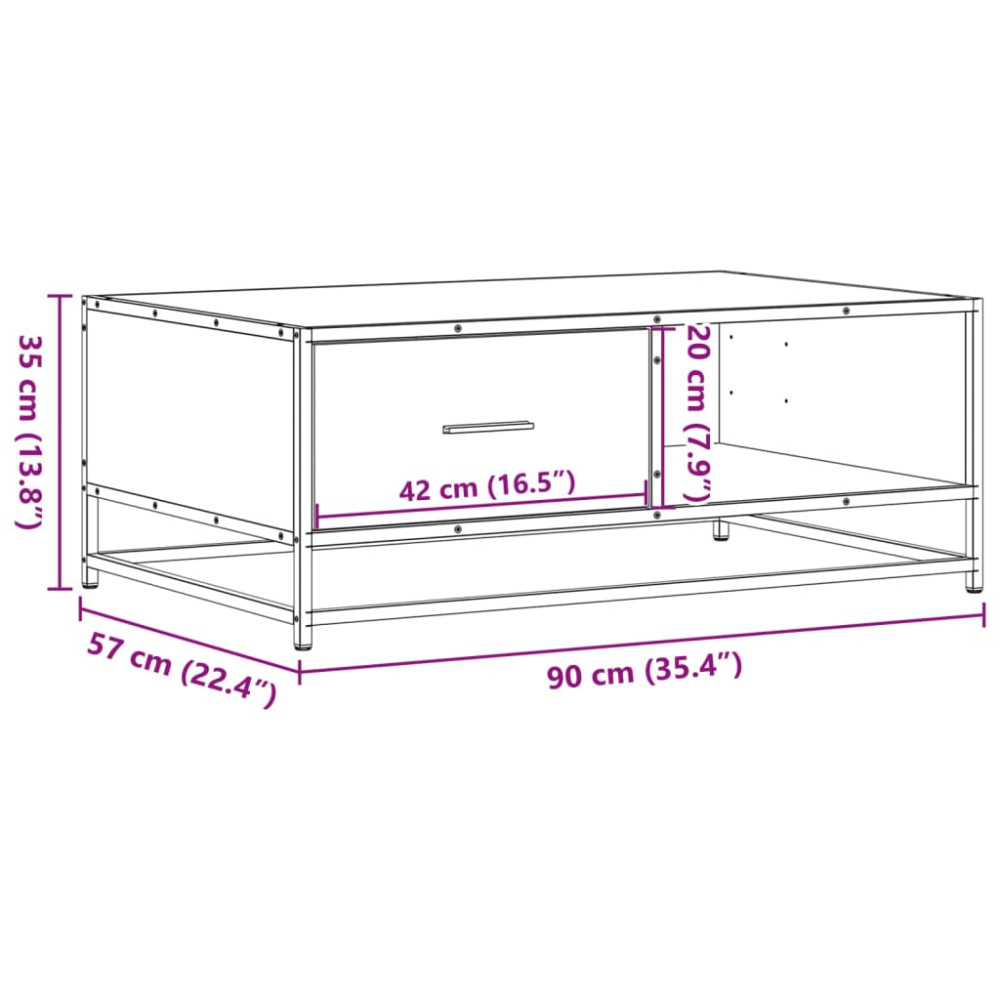 Produktbild för Soffbord grå sonoma 90x57x35 cm konstruerat trä och metall