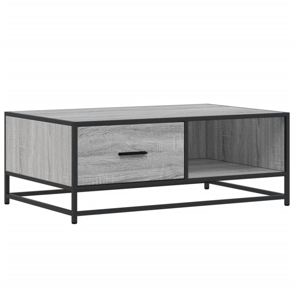 Produktbild för Soffbord grå sonoma 90x57x35 cm konstruerat trä och metall