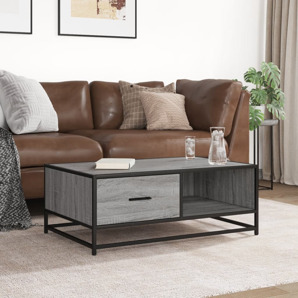 Produktbild för Soffbord grå sonoma 90x57x35 cm konstruerat trä och metall