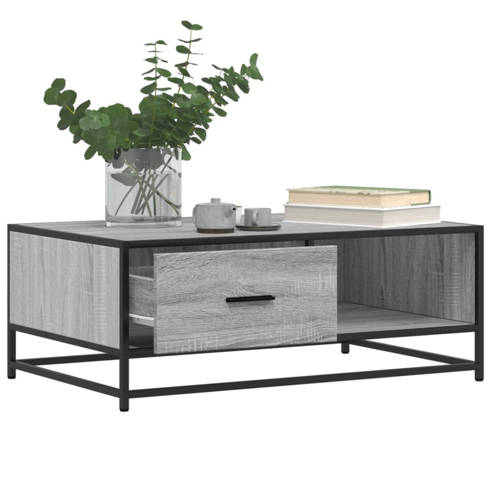 Produktbild för Soffbord grå sonoma 90x57x35 cm konstruerat trä och metall