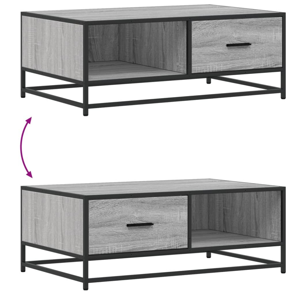 Produktbild för Soffbord grå sonoma 90x57x35 cm konstruerat trä och metall