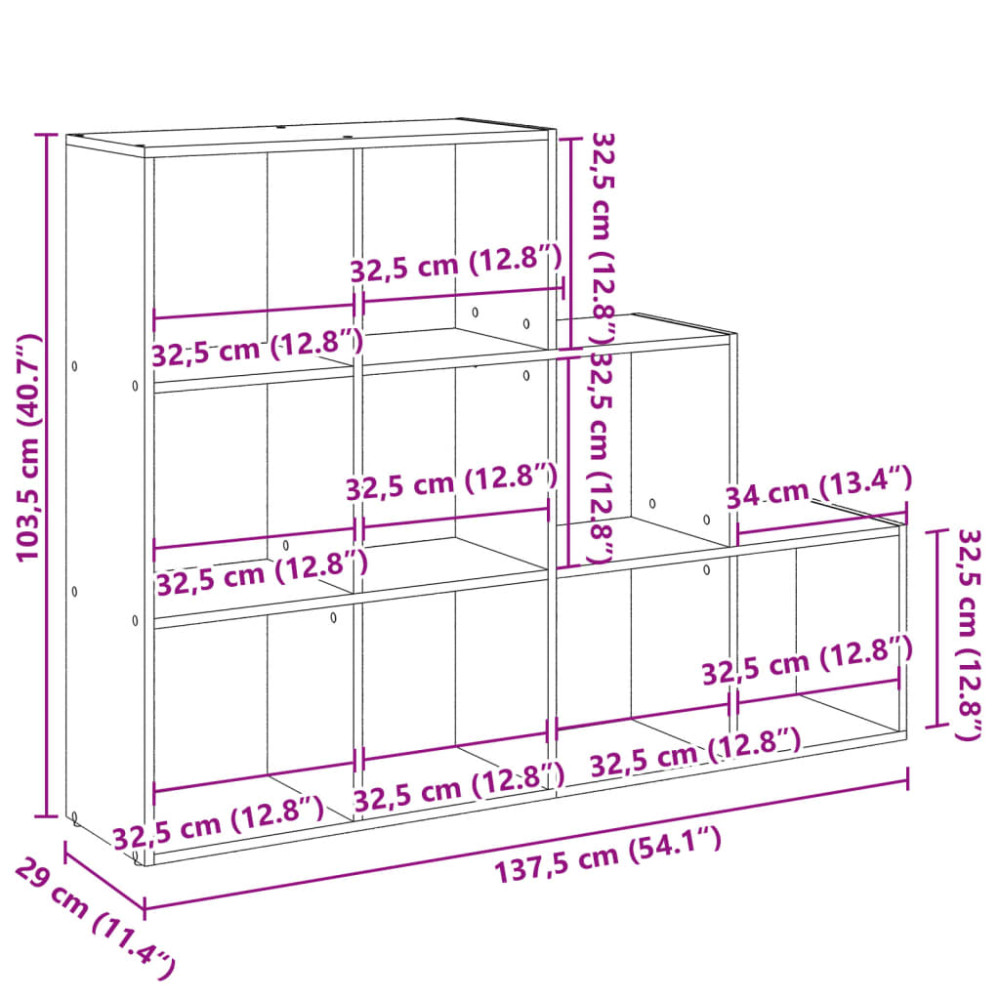 Produktbild för Bokhylla/Rumsavdelare 3 hyllor 137,5x29x103,5cm konstruerat trä