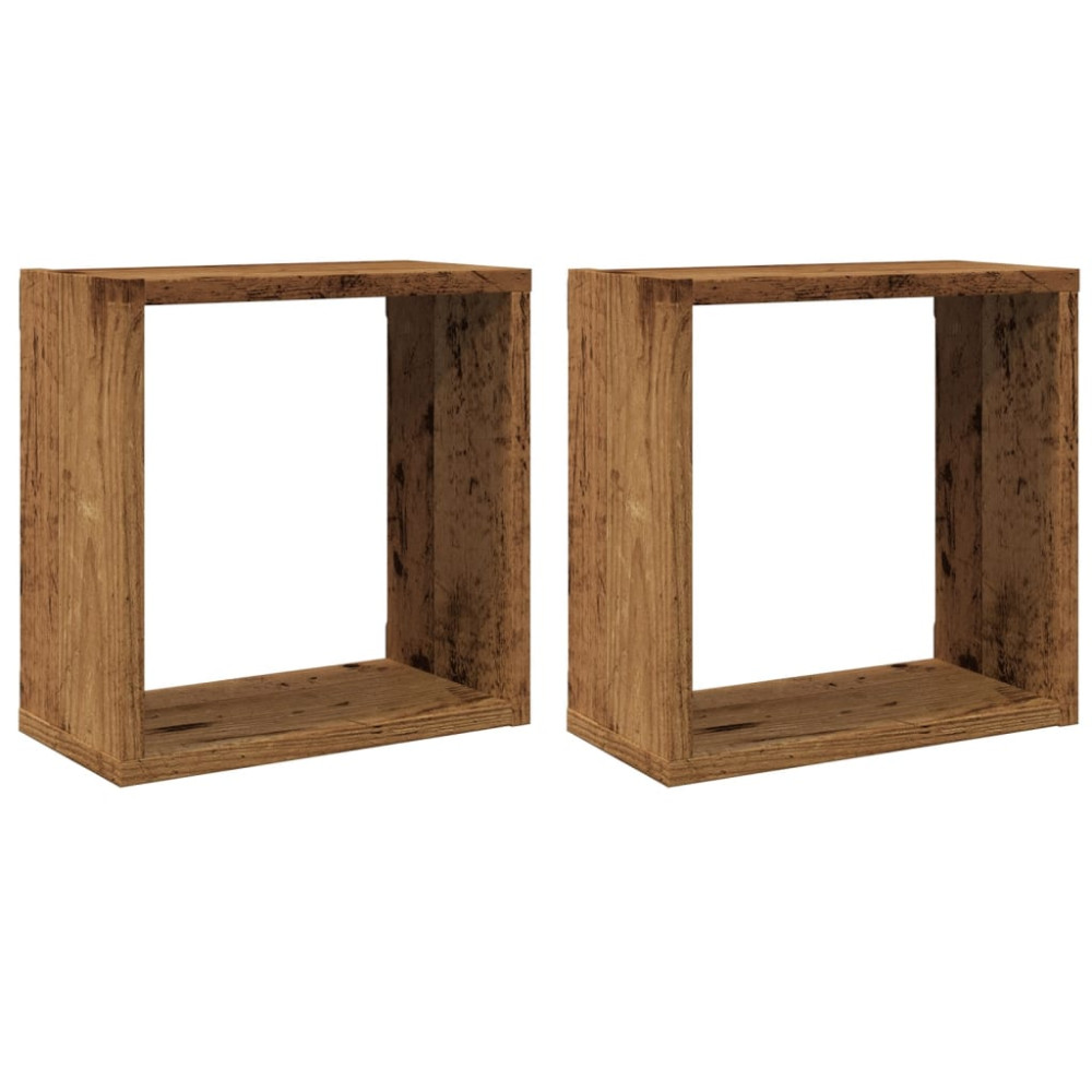 Produktbild för Vägghylla kubformad 2 st åldrat trä 30x15x30 cm konstruerat trä