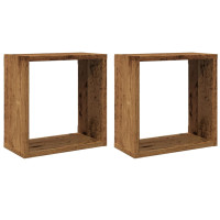 Produktbild för Vägghylla kubformad 2 st åldrat trä 30x15x30 cm konstruerat trä
