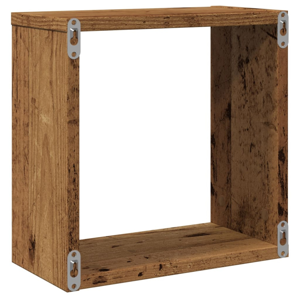 Produktbild för Vägghylla kubformad 2 st åldrat trä 30x15x30 cm konstruerat trä