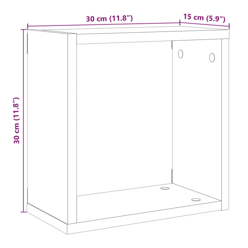 Produktbild för Vägghylla kubformad 2 st åldrat trä 30x15x30 cm konstruerat trä