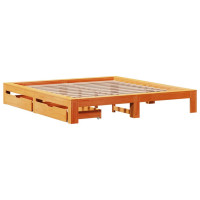 Produktbild för Sängram utan madrass vaxbrun 200x200 cm massiv furu