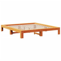 Produktbild för Sängram utan madrass vaxbrun 200x200 cm massiv furu