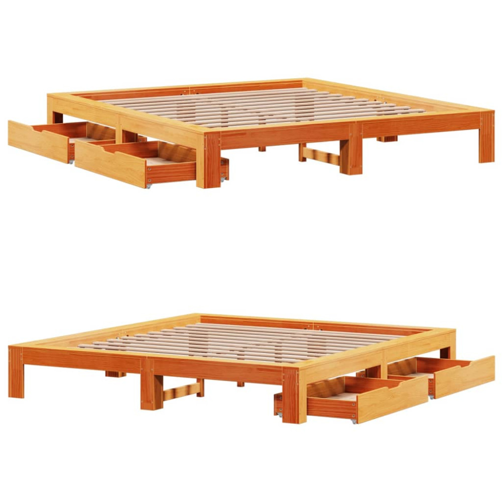 Produktbild för Sängram utan madrass vaxbrun 200x200 cm massiv furu