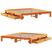 Produktbild för Sängram utan madrass vaxbrun 200x200 cm massiv furu