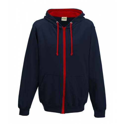 Just Hoods Varsity Zoodie French Navy/Fire Red