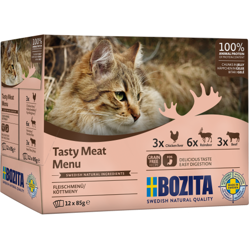 BOZITA Tasty Meat Menu In Jelly Våtfoder För Katt 12x85g