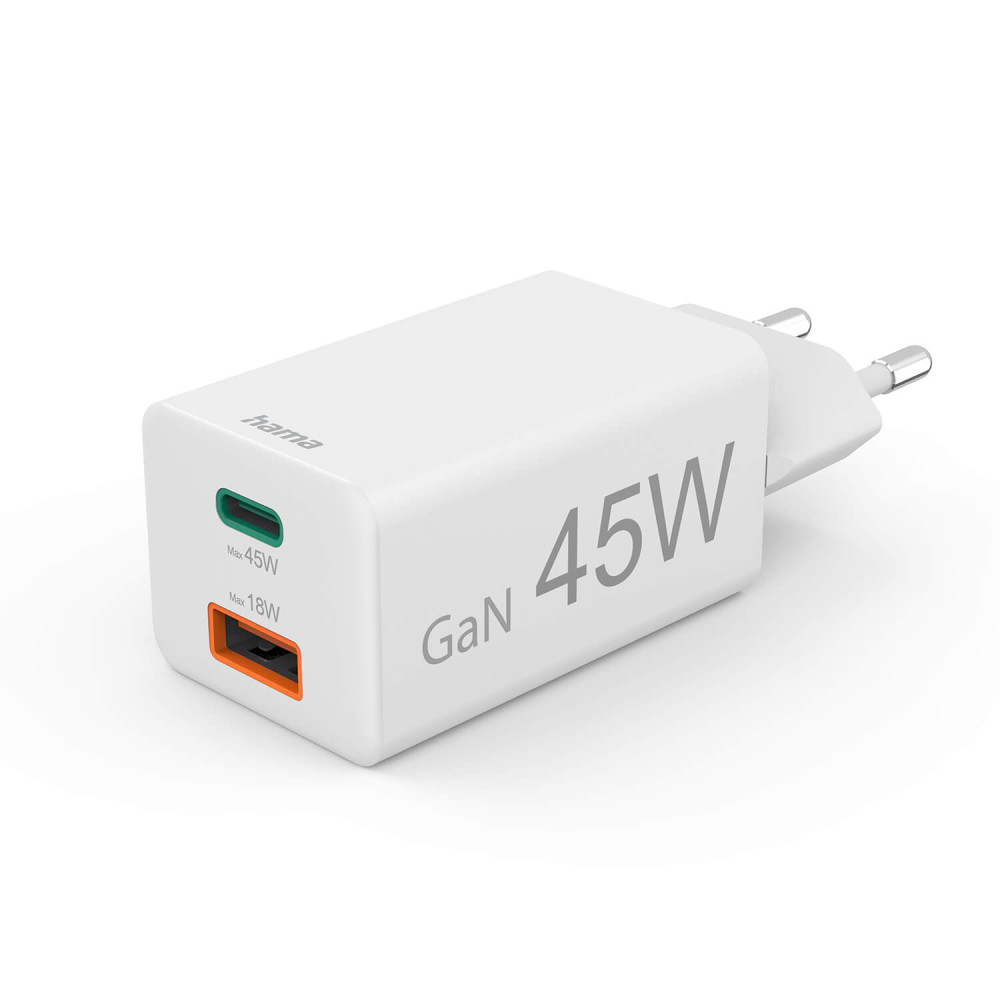 Produktbild för Charger 1x USB-C 1x USB-A GaN 45W White