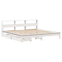 Produktbild för Säng med bokhylla utan madrass vit 180x200cm massiv furu