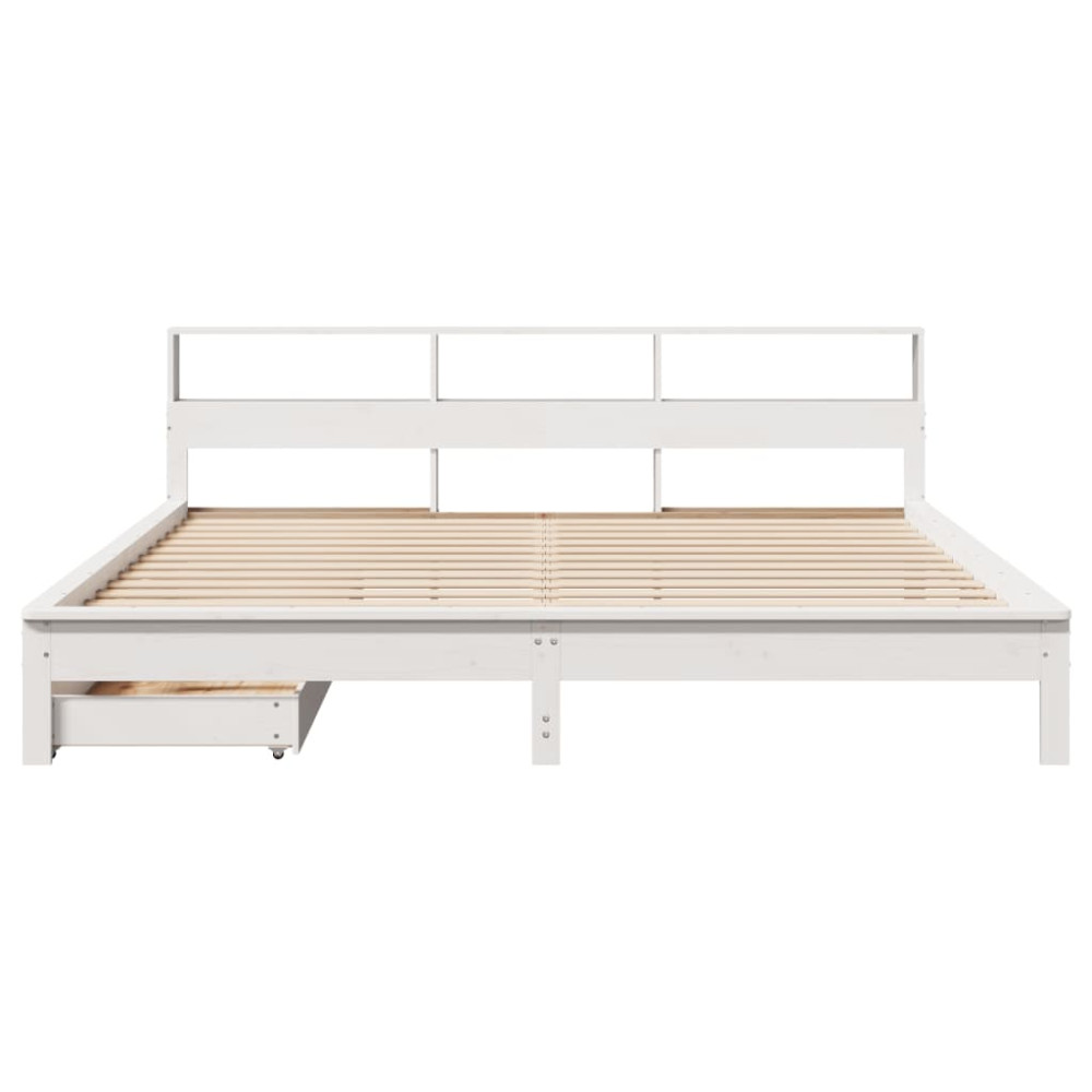 Produktbild för Säng med bokhylla utan madrass vit 180x200cm massiv furu