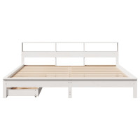 Produktbild för Säng med bokhylla utan madrass vit 180x200cm massiv furu