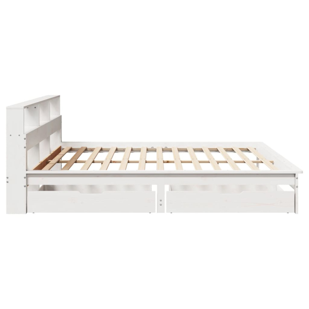 Produktbild för Säng med bokhylla utan madrass vit 180x200cm massiv furu