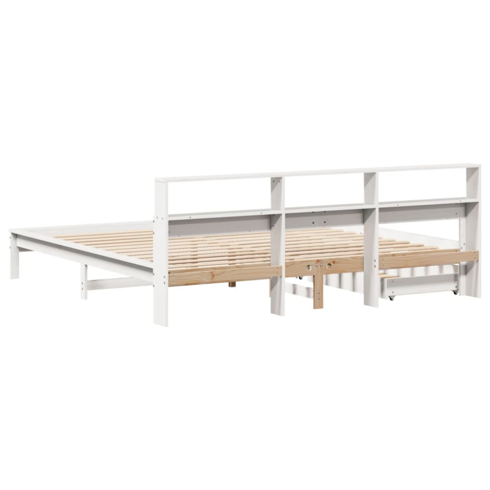 Produktbild för Säng med bokhylla utan madrass vit 180x200cm massiv furu