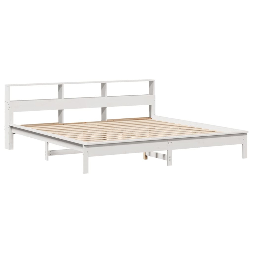 Produktbild för Säng med bokhylla utan madrass vit 180x200cm massiv furu