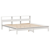 Produktbild för Säng med bokhylla utan madrass vit 180x200cm massiv furu