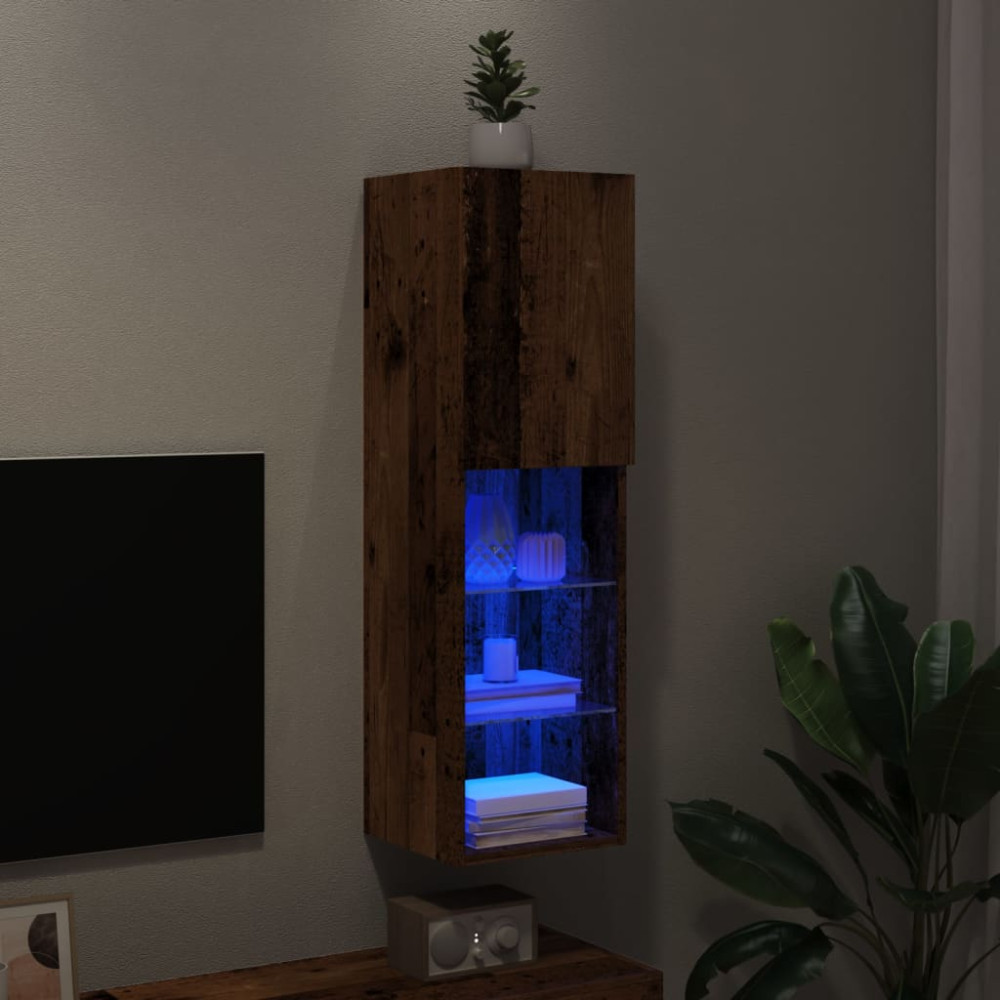Produktbild för Tv-skåp med LED-belysning åldrat trä 30,5x30x102 cm