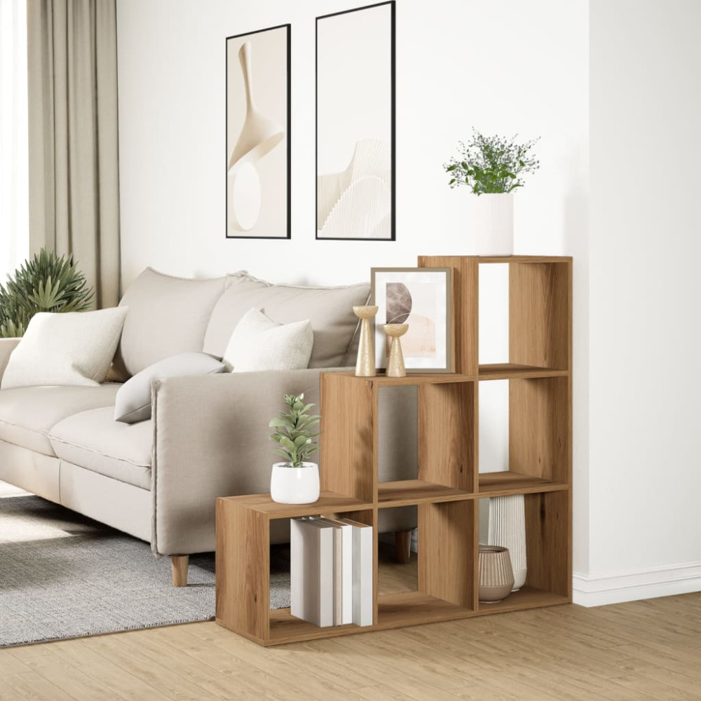 Produktbild för Bokhylla/Rumsavdelare 3 hyllplan ek 99x29x99 cm konstruerat trä